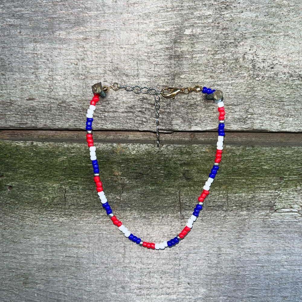 Red, White, and Blue Beaded Anklet
